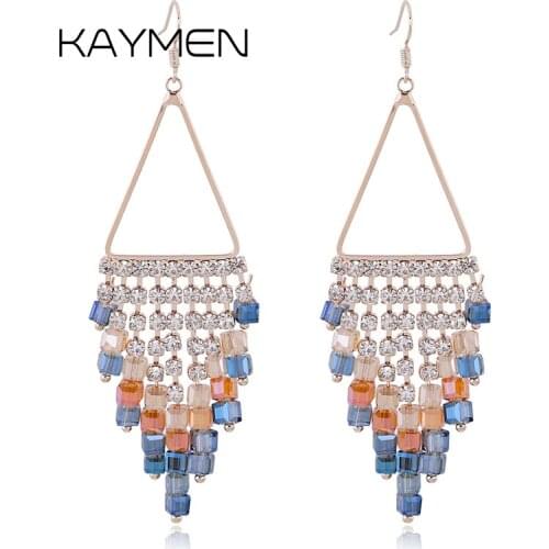 KAYMEN Statement Earrings for Women Fish Hook Triangle Hang Square Crystals Gold Color Drop Earrings boucles d'oreille Jewelry