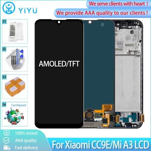 For Xiaomi Mi CC9E LCD Display Touch Screen With Frame AMOLED/TFT Digitizer Assembly Replacement Parts For Xiaomi Mi A3 LCD