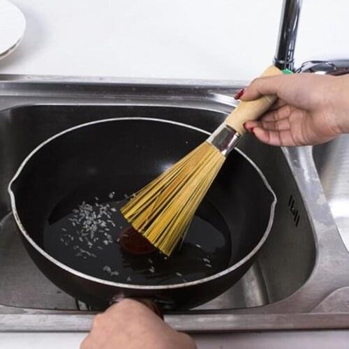 100PCS Wash Pot Brush Wash Dishes Handmade Kitchen Tools Non-stick Oil Natural Bamboo Brush Durable Wooden Handle F20174084