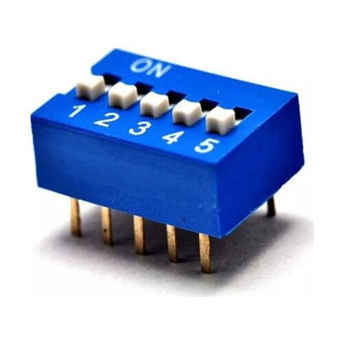 100pcs/lot DIP Switch 5P 2 Row 10 Pin 2.54mm Pitch 5 Position Slide DIP Switch Blue Color
