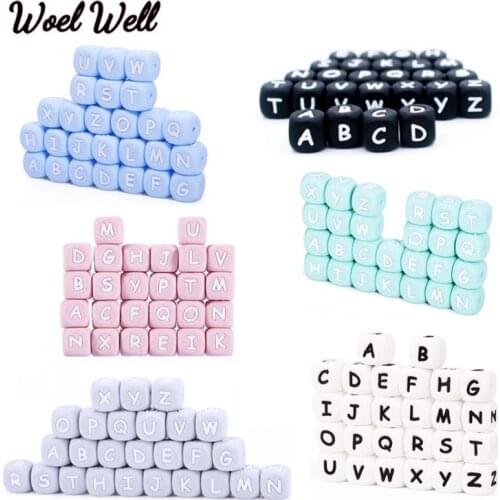 100pcs Russian Letter beads 12mm Alphabet Silicone Beads BPA Free Baby Teething Toys English Food Grade Silicone Name DIY Gift