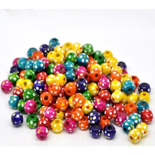 200pcs Dot pattern Random Mixed Dyed Dot Round Wood Spacer Beads For DIY Garment Accessories 10x9mm