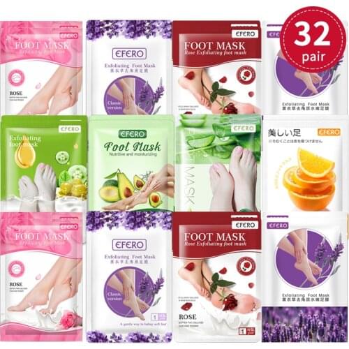 32pair Foot Mask Exfoliating Socks for Feet Mask Remove Dead Skin Heels for Pedicure Socks Exfoliation for Feet Mask Foot Care