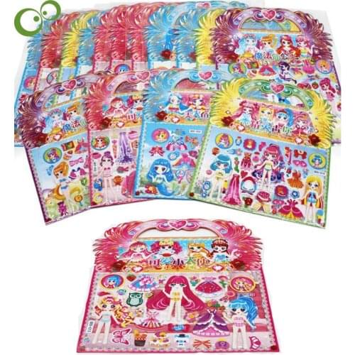 4Pcs 3D Cartoon Stickers Bubble DIY Sticker Princess for children girl gifts Changing Clothes Bubble Stickers ZXH