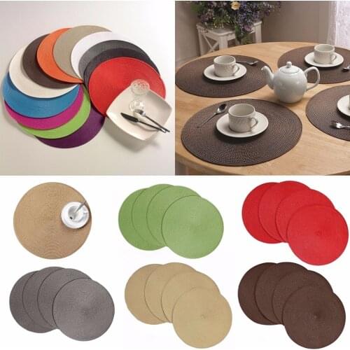 4pcs Dining Table Mat Round Woven Pad Placemat Heat Resistant Coffee Cups Coaster Tableware Mat for Home Kitchen Party Supply