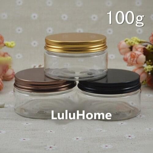 50pc/lot 100ml Plastic Cosmetic Jar Serum Bottle Aluminum Cap 100g Cream Container Eyes Hand Cream Case with Metal Lid