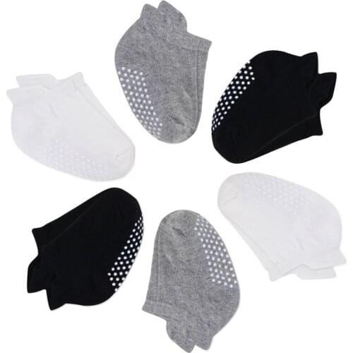 6 Pairs/lot 6-36Month Baby Cotton Floor Socks Anti-slip Boat Socks For Children 100% Organic Cotton For Kid With Four Season