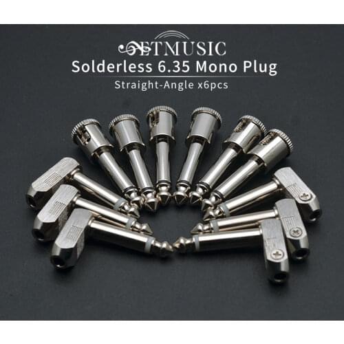 6Pcs DIY Strait Audio Solderless 6.35 Mono Plug Solder Free Plug guitar connector Chrome