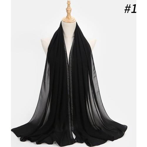 75 * 175CM Malaysia Chiffon Hot Rhinestone Scarf Womens Headscarf Scarf Jersey Hijab Muslim Fashion Head Wrap for Women