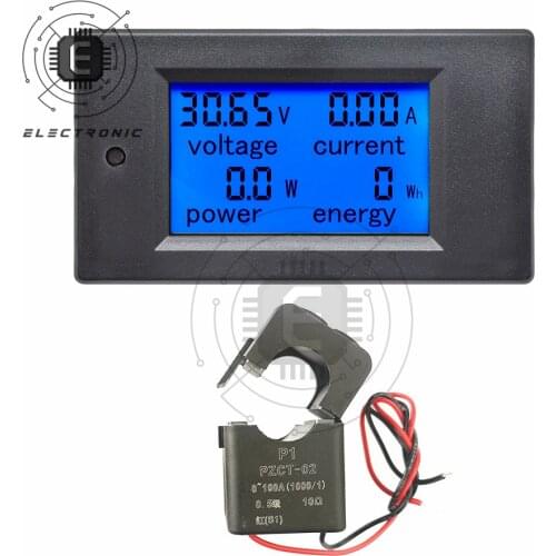 AC 6in1 220V 80V~260V 100A Single Phase Digital Ampermeter Power Energy Voltmeter Ammeter Volt Watt Kwh Factor Meter Split CT