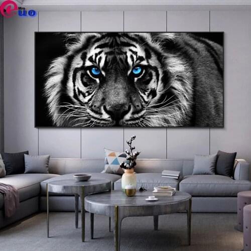 Large Size 5d Diamond Painting Black and White Tiger Head Diamond Embroidery Animal Art Picture for Living Room Cuadros Decor