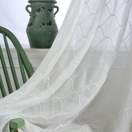 White Geometric Tulle Curtains for Living Room Bedroom Modern Window Treatments Embroidered Sheer Curtains for kitchen Decor