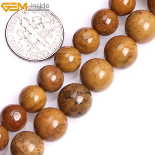 Gem-inside 8-10mm 15'' Natural Round Yellow Petrified Silicified Wood Jasperss Beads For Jewelry Making Beads DIY Beads