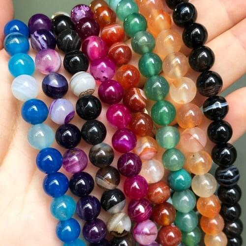 Natural Stone Colorful Stripe Agates Loose Spacer Beads For DIY Jewelry Making Bracelet Accessories 15'Strands 4 6 8 10 12mm