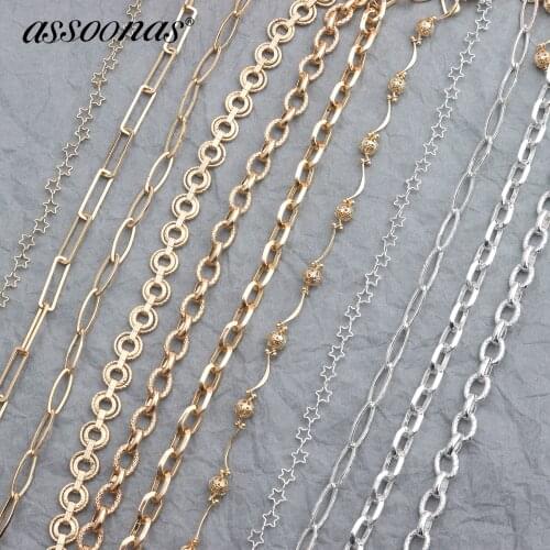 Assoonas C38,diy chain,jewelry accessories,earrings accessories,hand made,charm,jewelry making,diy Silver and gold chain,50cm/ot