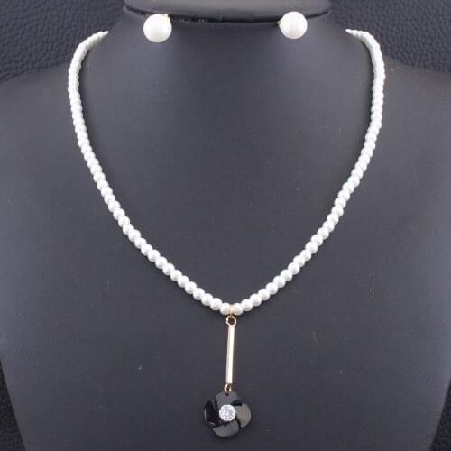 45M Long Peal Chains Pendant Necklace & Stud Earrings Peal Gold Color Fashion Stainless Steel Jewelry Sets For Women SEUZARBF