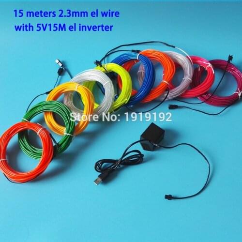 DC5V USB 2.3mm 15Meters 10 color EL Wire Colorful Tube Rope Flexible Neon Cold Light Car Party Wedding computer Decoration