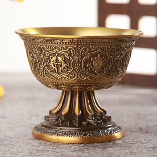 Engraving Buddhism Bowl Alloy Bronze 100ml Tribute Tibetan Holy Water Cup Large Size Buddhist Bowl Gift Indoor Decorative
