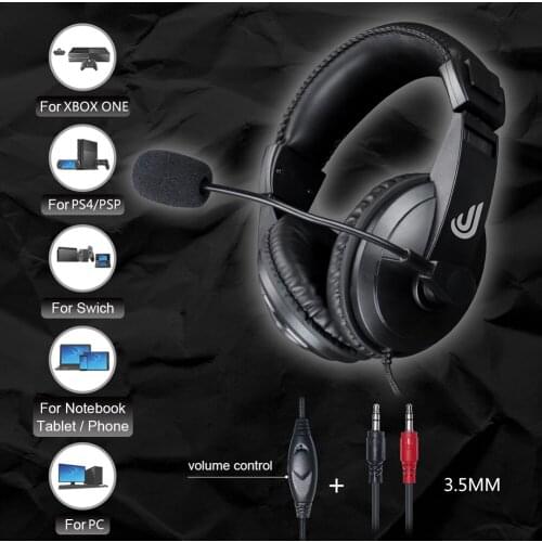3.5mm Gaming Headphone Line Control Wired Over-Ear Headset Music Earphone with Microphone for PC Computer Phone