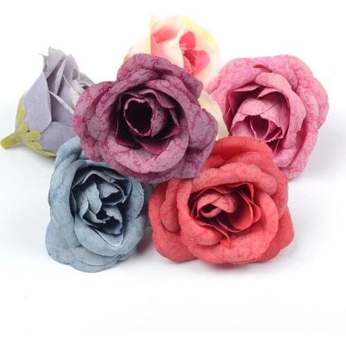 100pcs/lot 4cm Silk Artificial Retro Rose Flower Heads For Wedding Home Decoration Wreath Handicrafts DIY Cheap Fake Flowers