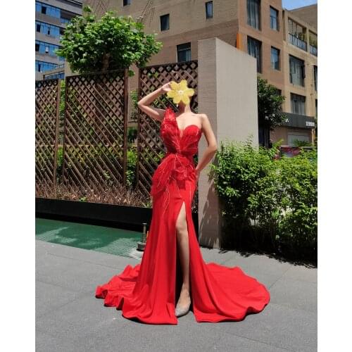 Red High Slit Gowns Fashion Ladies Eveningdress Luxury Party Dress Promdress Beading Sexy Mermaid1716 For Women Wedding Party