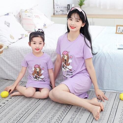 Summer Kids Girls 100% Cotton Nightgowns Girl Pajama Dress Mother Kids Night dress Cartoon Girl Sleepwear Children Clothes