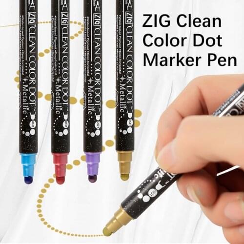 6colors Set Japan Kuretake Metallic Colors Clean Color Dot Marker Double Tip Round Watercolor Pen Journal Painting Supplies