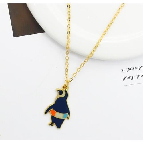 Blue Penguin Pendant Necklace Lovely animals Penguin swimming circle Fashion Necklace Party Jewelry women gift