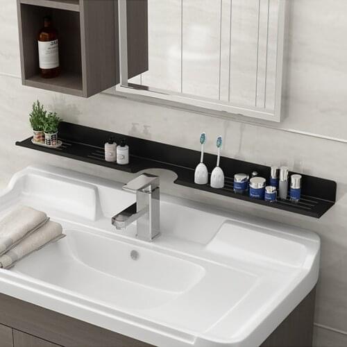 30-50cm Bathroom Shelf Wall-Mounted Stainless Steel Cosmetic Storage Shelf Punch-free Faucet Mirror Front Shelf Home Storage