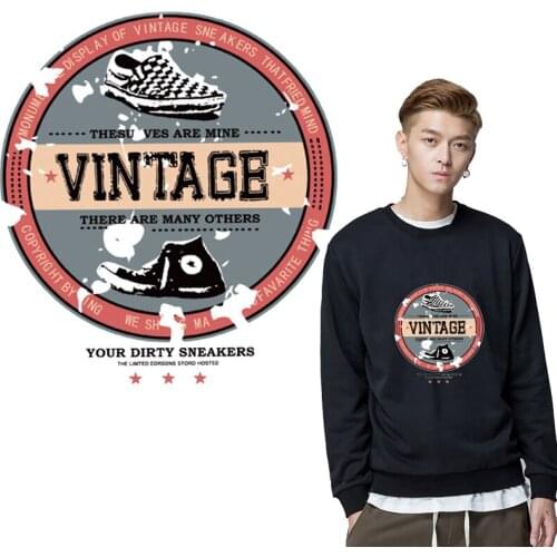 Vintage shoes Iron-on transfer for clothing logo patch thermo iron on vinyl transfer stickers on clothes badge applique stripe