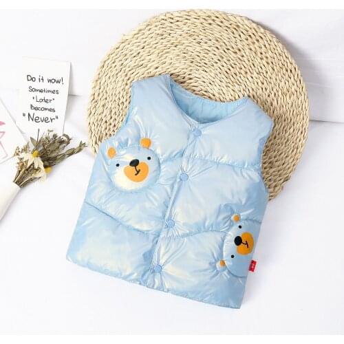 Autumn New Childrens Solid Color Cartoon Bear Round Neck Vest Boys And Girls Cute Casual 2-6 Years Old