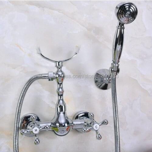 Polished Chrome Bathroom Faucet Mixer Tap Wall Mounted Hand Held Shower Head Kit Shower Faucet Sets Kna252
