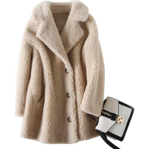 New Fashion Fur Coat Women Granule Sheep Shearing Clothes Winter Korean Long Sleeve Short lambswool Jacket Loose Outerwear H1704