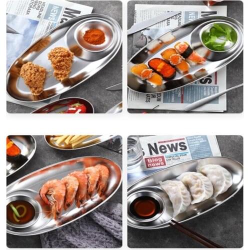 Snack Plate Divided Grid Plate Oval Plate With Sauce Plate Western Fries Fried Chicken Plate Stainless Steel Food Storage Plate