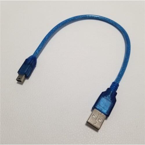 USB 2.0 Type A to Mini USB Adapter Male to Male Data Extension Power Cable Clear Blue 25cm for Android Mobile Phone PC