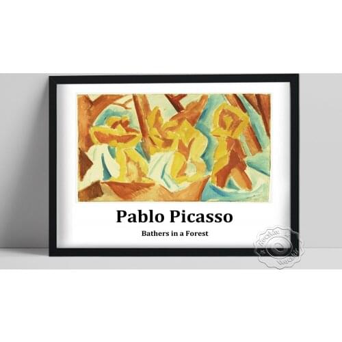 Pablo Picasso Museum Exhibition Poster, Bathers In A Forest Canvas Prints, Picasso Spain Vintage Wall Art, Cubism Wall Painting