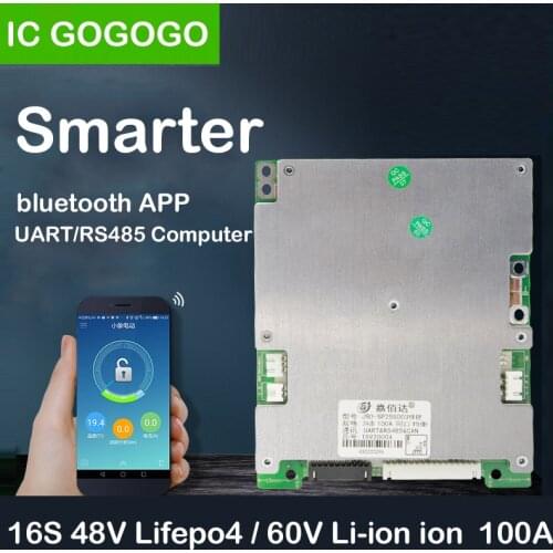 JBD 16S 48V Lifepo4 60V Li-ion Lithium Battery Protection Board Smart Bluetooth BMS Communication 100A RS485 PC APP Phone UART