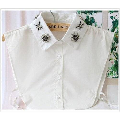Large crystal false shirt Korean wild decorative false collar black fashion pure organza fake shirt collar for women decoration