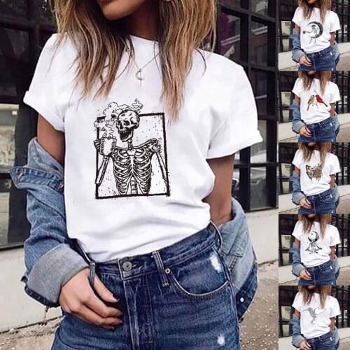 Womens Fashion Minimalism Casual Large Size White Tees Harajuku Interesting Design Clothing For Girls Lady Tops Camiseta mujer