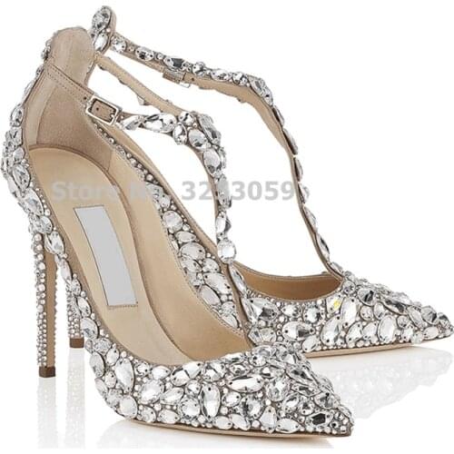 ALMUDENA Women Top Brand Sparkling Wedding Shoes String Beaded Fabulous Banquet Shoes Stiletto Heel Crystal Pumps Pearl Footwear