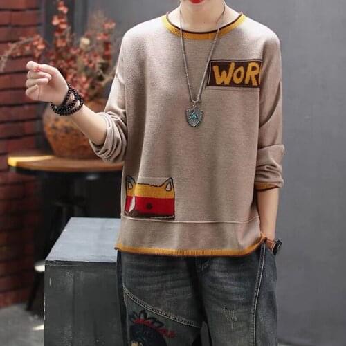 Woman Sweaters Chails Cartoon Printed Sweater Female Autumn Stylish Loose plus Size round Neck Long Sleeve Knitted Coat Female
