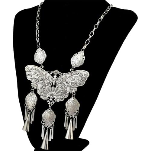 Vintage Style 4 Design Long Chain Plated Pendant Tassel Moon Butterfly Peacock Dragon Necklace For Women Jewelry
