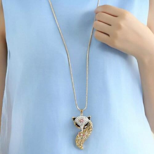 New Arrival Fox Pendant Necklace Trendy Zinc Alloy Animal Snake Chain Long Necklace Rhinestone Necklaces For Women Jewelry