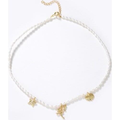 Lovely fashion fresh shell seaweed Starfish Pendant natural rice pearl necklace female