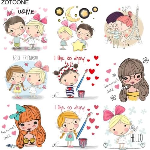 ZOTOONE Cartoon Boys and Girls Patch Ironing Heat Transfer for Clothing Iron on Transfer T-shirt DIY Heart Heart Stickers O
