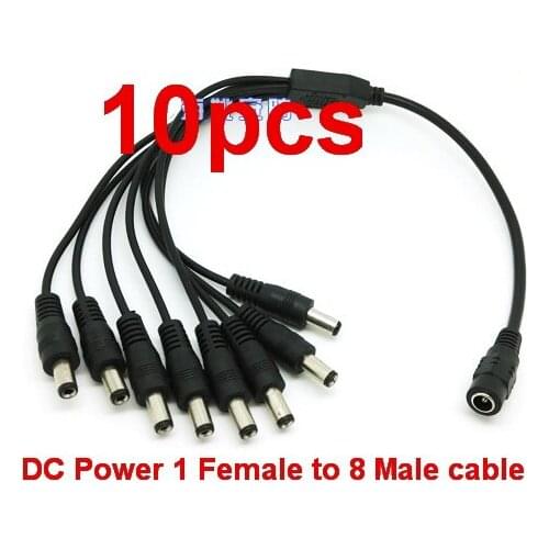 High quality 10PCS DC Power Splitter Adaptor Cable 5.5x2.1mm 1 Female to 8 Male cable For CCTV