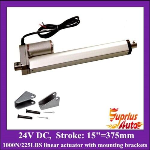 15inch/ 375mm stroke 24V DC linear actuator with mounting bracket, 1000N/100KGS load electric linear actuator