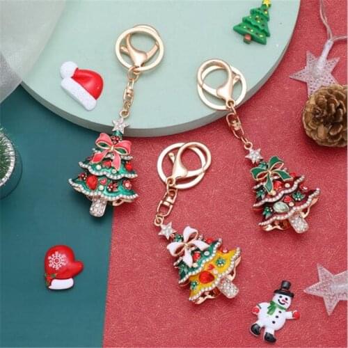 2021 Rhinestone Merry Christmas Keychain Fashion Cool Decoration New Year Keyring Best Friend Xmas Gift Wholesale