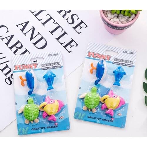 4Pcs/Set Rubber Fish Eraser Sea Animal Eraser Box School Stationery Office Supplies School Supplies Stationery Gift Tool