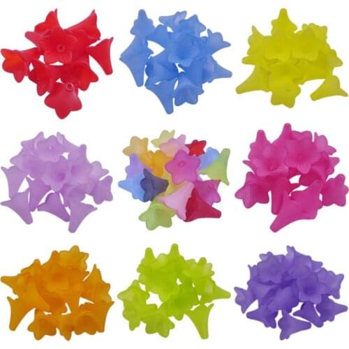 50Pcs Morning Gory Flower Acrylic Beads Caps DIY Accessories Jewelry Making Handmade Material Multicolor Fashion Transparent